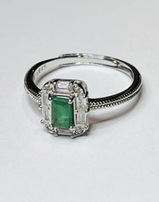 925 Sterling Silver Emerald Cut Natural Green Emerald CZ Diamonds Ring