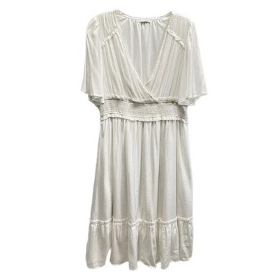 Baltic Born Midi Dress L White Lined Beachy Boho Fairy Flowy Coastal Cottage