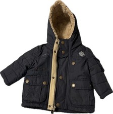  0167 London Fog Toddler Boy's Faux Fur Trim Down Parka Jacket 12 M Navy Blue