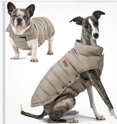SPACE LION Dog Puffer Jacket Duck Down Winter Coat Size Large, Khaki Tan, NEW