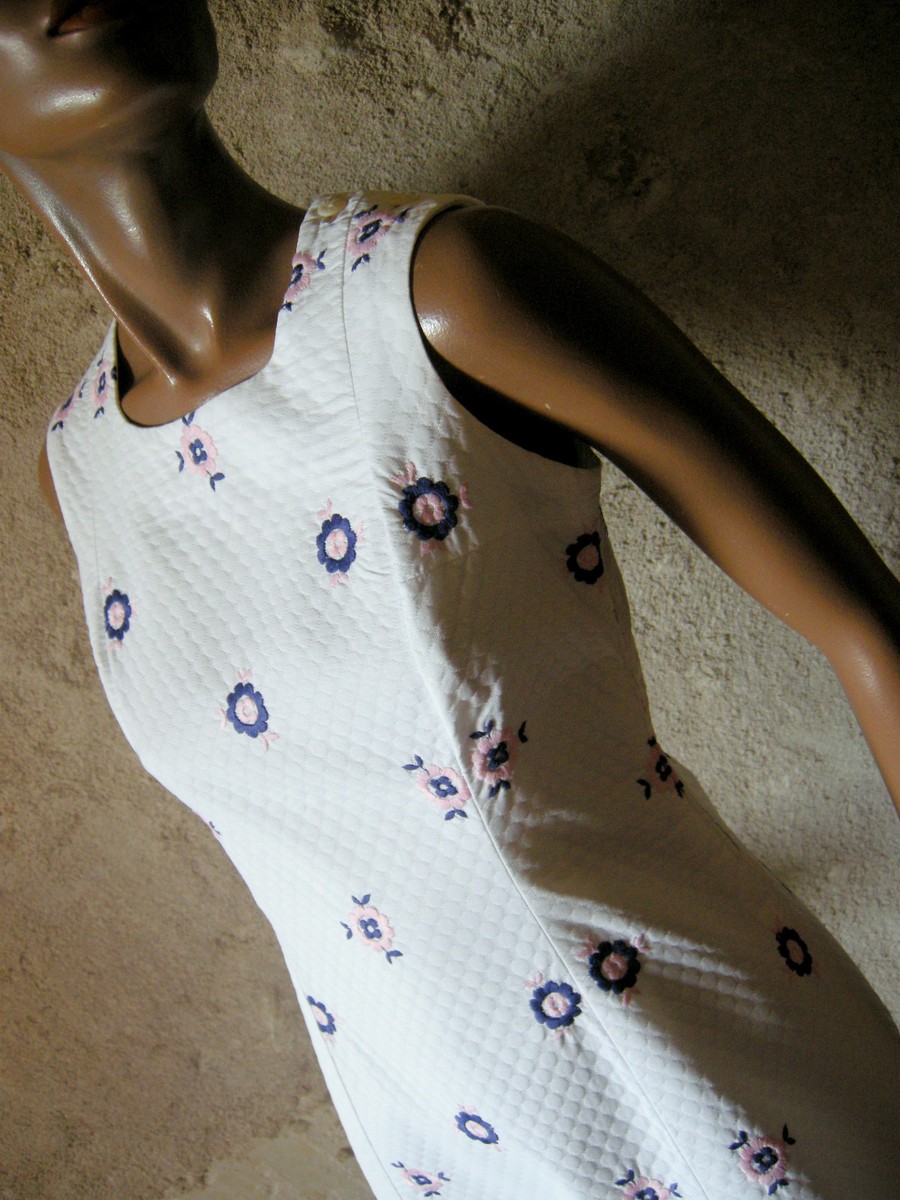 Robe Vintage Années 60 En Coton Piqué - Taille 36/38 - Multicolore, Très Bon état