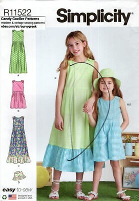 Simplicity R11522 Step-In Romper, Jumpsuit or Dress & Hat Sz 7-14 UC S9617