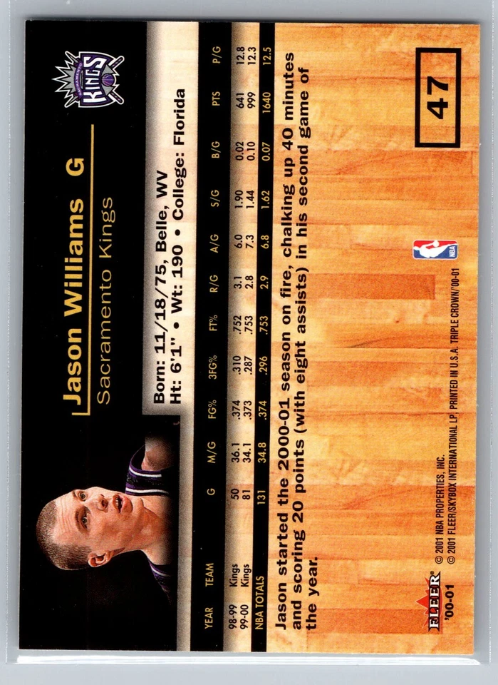 2000-01 Fleer Triple Crown #47 Jason Williams - Image 2 of 2