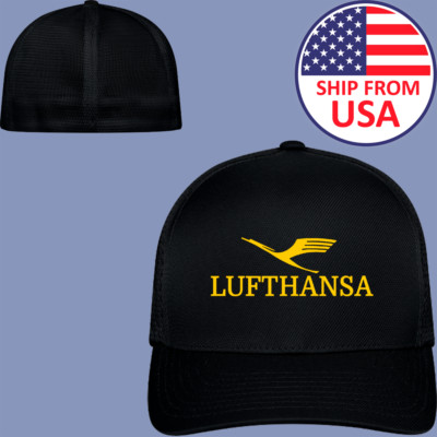 Lufthansa Airlines Black Hat Baseball Cap Size S/M & L/XL