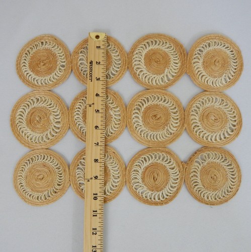 Vintage Set 6 natürliche rechteckige Kreise Tischsets Korbgeflecht Rattan geflochten Boho Dekor - Bild 7 von 12