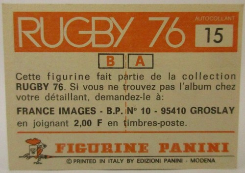 Vignette Sticker Panini Rugby 76 France N°15 Roland Bertranne Victor Boffelli - Imagen 2 de 2