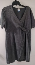 Serra Silver Shimmer Womens M Flattering Front Wrap Look Dress Sz L