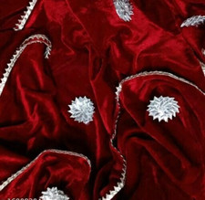 Maroon Velvet Silver Embroidered Dupatta For Women Traditional Indian Girls Wear