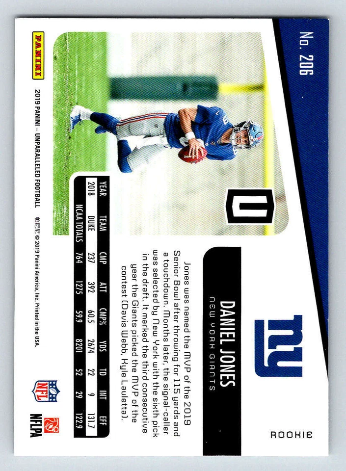 2019 Panini Unparalleled #206 Daniel Jones RC (ref 179252) - Image 2 of 2