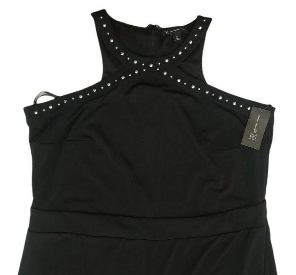 Mono para mujer INC Concepts negro con tachuelas halter pierna ancha talla grande precio de venta sugerido por el fabricante 129 USD Foto 4 de 4