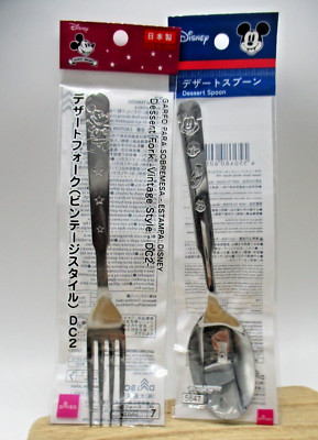 絵画　ミッキー＋ミニー 恋人達の銀食器 / Lover's silverware Disney MIckey minnie stainless dessert spoon fork set of 2 DAISO