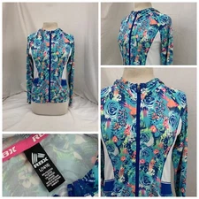 RBX Running Jacket L 14/16 Blue Floral Poly Stretch No Flaws YGI R1-718