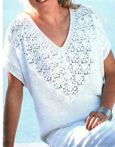 short sleeves lace yoke womens sweater 