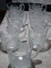 SET OF 7 VINTAGE CLEAR GLASS MUGS WITH RAISED FROSTED FLOWER DESIGN — photo 3