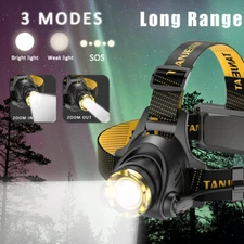 1200000lm LED Headlamp Rechargeable Headlight Worklight Zoom Flashlight Torch