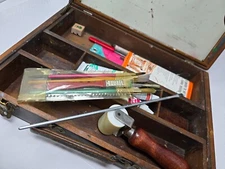 Vintage Wooden Artist Painters Box Travel Case, Paints & Supplies As Is