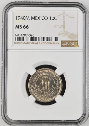 MEXICO ESTADOS UNIDOS 1940 10 CENTAVOS COIN CERTIFIED GEM UNCIRCULATED NGC MS-66