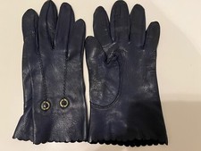Vintage Genuine Women's Black/Very Dark Blue Leather Gloves-US