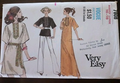 VOGUE Vintage 70's Sewing Pattern 7808 BOHO Maxi Dress & Tunic 16 -18 Large