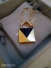 Michael Kors MK chain and lock pendant with onyx 925 solid Silver RRP 319€