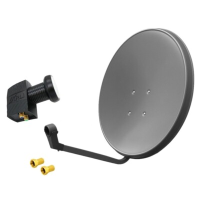 60cm Sat Anlage grau Twin LNB 2 Teilnehmer HD Satellitenschüssel F Stecker 4K 8K