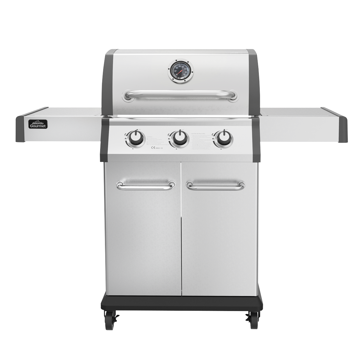 Dellonda 3 Burner Deluxe Gas BBQ Grill with Piezo Ignition & Wheels