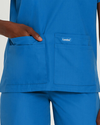 Landau V-Neck Scrub Top – Double Bottom Pocket, Royal Blue, Sizes XS To XL