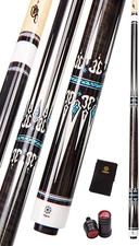 CXT Pool Cue with Soft Case,Black with Cream Points and Turquoise,Wrapless Handl
