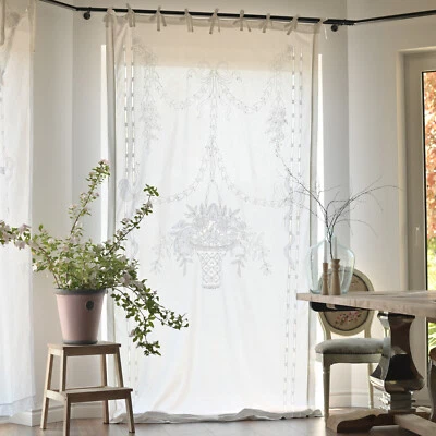 BLANC *Länge wählbar* Vorhang Gardine Vintage Landhaus Shabby Monogramm bestickt - Bild 1 von 4
