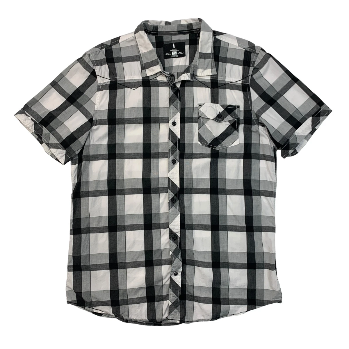 Jeans by Buffalo Shirt Mens XL White Black Gray Plaid Cotton Snap