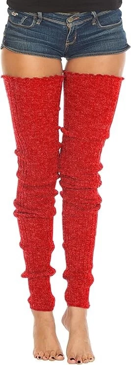 Calentadores de piernas para mujer Foot Traffic tejido con cable (rojo, súper largos) Foto 2 de 4