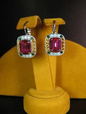 MARIANA EARRINGS SWAROVSKI CRYSTALS EMERALD CUT PINK MULTI RP Gift Christmas