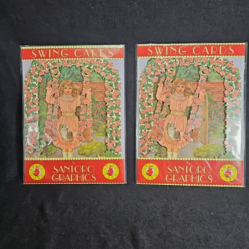 Girl on Swing w Cat Greeting Card 3D Swing Card Santoro Graphics SC04