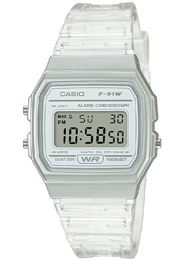 Casio F91WS-7, Digital Chronograph Watch, Clear Jelly Resin 