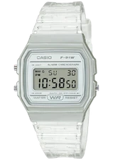Casio F91WS-7, Digital Chronograph Watch, Clear Jelly Resin Band, Alarm, Date