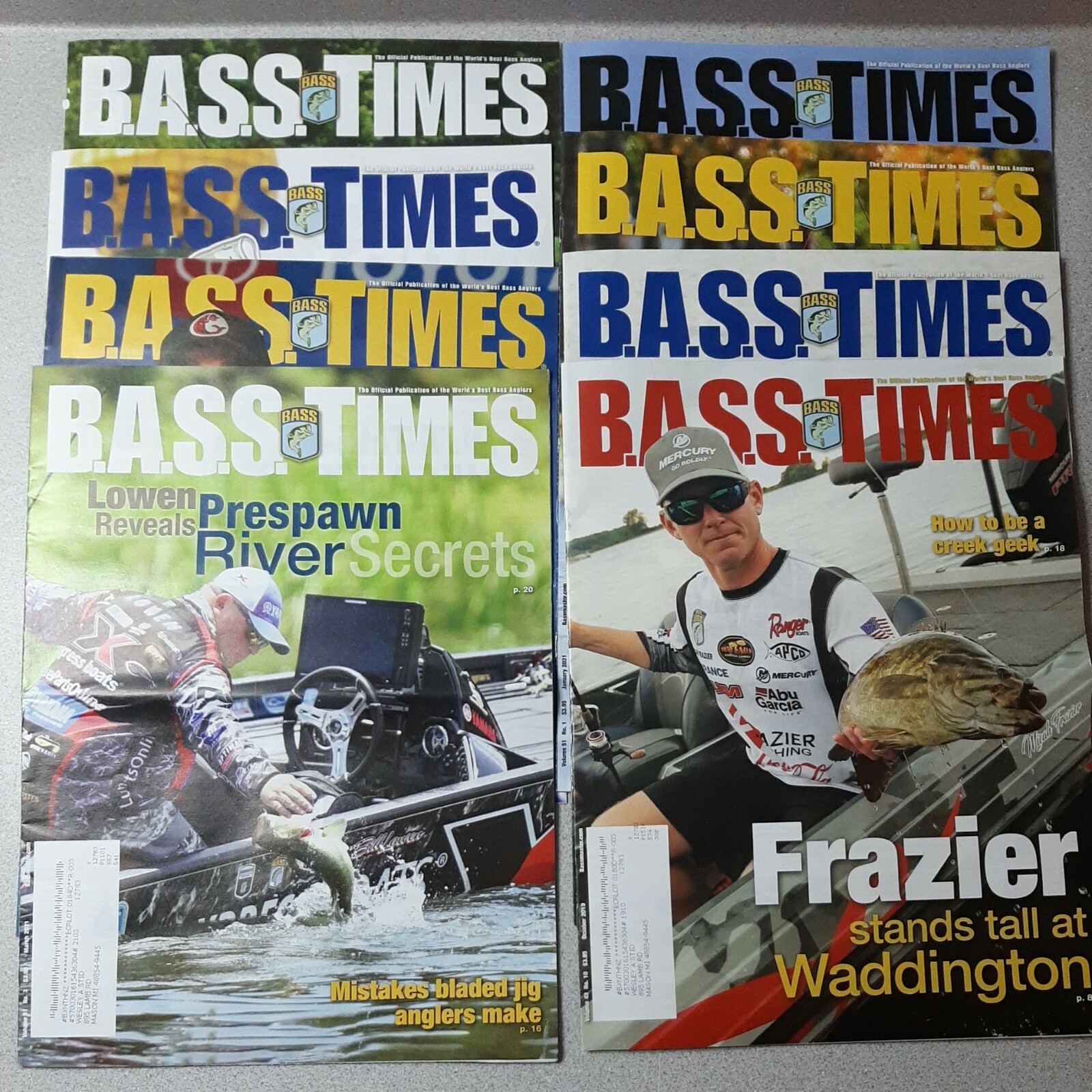 BASS Times Magazine Lot of 8 Issues 2019-21 B.A.S.S. Anglers Fishing Boats Baits