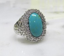 Beautiful Sterling Silver Turquoise Ring w/ Textured Band Size 7 8g 9-K616