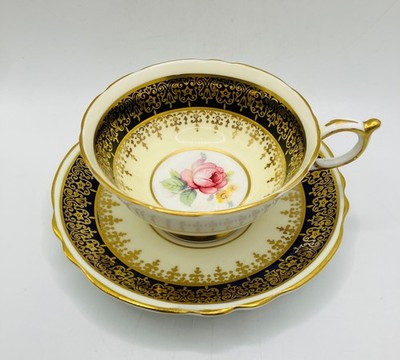 Atemberaubende 1940er Paragon Double Warrant Kobaltblau Rosa Rose Tasse & Untertasse - Sehr guter Zustand
