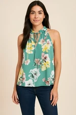 SOHO New York & Co  Green Floral Women's Tank Top Blouse Size Small