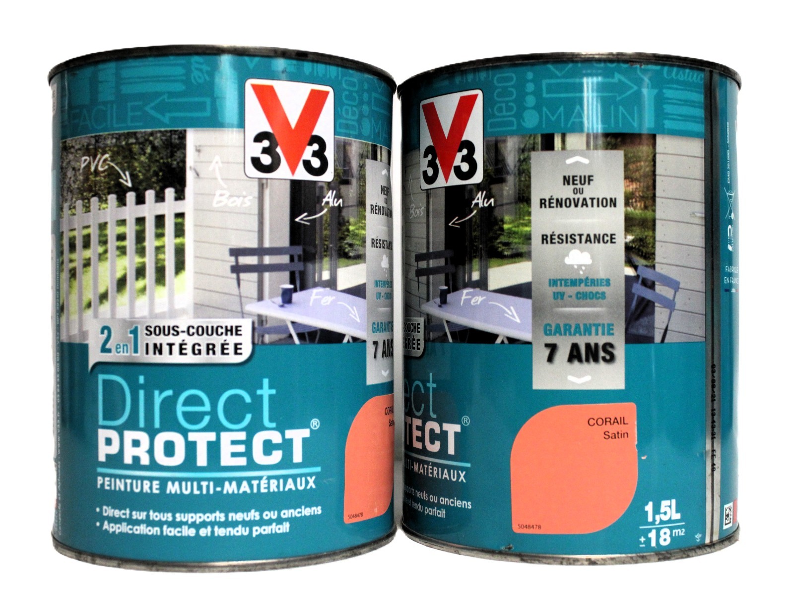 Peinture V33 Multi-Matériaux Corail mat pack de deux pots de 1,5L pour rénovation