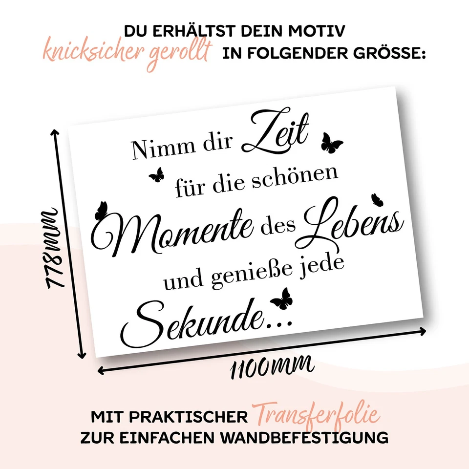 Wandtattoo Zitat Spruch: Zeit Küche Wohnzimmer Deko Aufkleber YX007 Schwarz - Bild 3 von 4