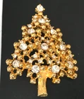Vintage Brooch Pin SIGNED EISENBERG Christmas Tree Rhinestone Gold tone lot x