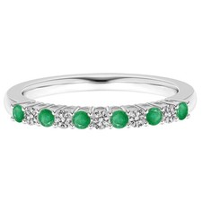 Half-Eternity 2 MM Round Green Emerald 925 Sterling Silver Women Wedding Ring
