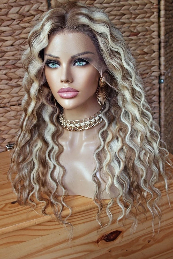 22 Inch Ombre Highlight Blonde Deep Wave Wig 100% Human Hair 13x4 Lace Front Wig