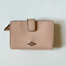 Coach Medium Corner Zip Wallet in light pink taupe crossgrain leather