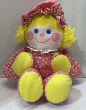 Vintage Fisher Price Baby Doll Crib Friend Plush Girl Pink Rattle Squeaks 1984