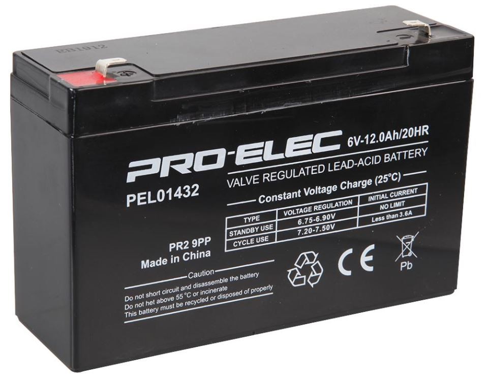 PRO ELEC - 12Ah 6V AGM Lead Acid Battery