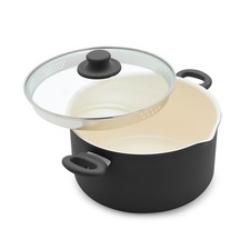 GreenLife 6QT Ceramic Nonstick Stockpot with Glass Straining 6 Quarts, Black 