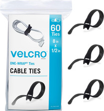 VELCRO Brand Heavy Duty Cable Ties Reusable  60Pc Bulk Pack  8 X 1/2" ONE-WRAP