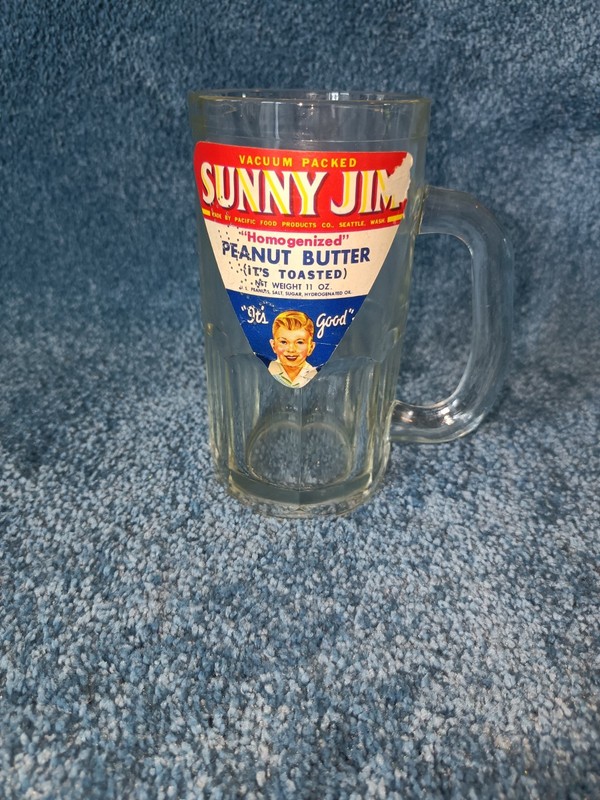 RARE - Vintage Sunny Jim Peanut Butter Mug with Original Label - 1953?